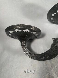 Antique Double Oil Lamp Ornate Victorian Eastlake Oil Lamp Bracket & Wallplate