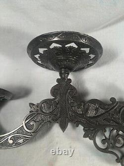 Antique Double Oil Lamp Ornate Victorian Eastlake Oil Lamp Bracket & Wallplate