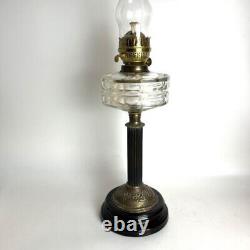 Antique Double Wick Duplex Victorian Tall Brass Ceramic & Glass Column Oil Lamp