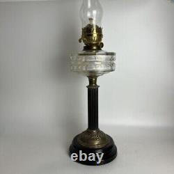 Antique Double Wick Duplex Victorian Tall Brass Ceramic & Glass Column Oil Lamp