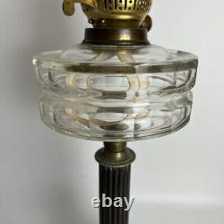 Antique Double Wick Duplex Victorian Tall Brass Ceramic & Glass Column Oil Lamp