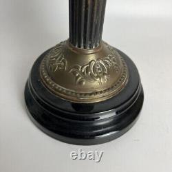 Antique Double Wick Duplex Victorian Tall Brass Ceramic & Glass Column Oil Lamp