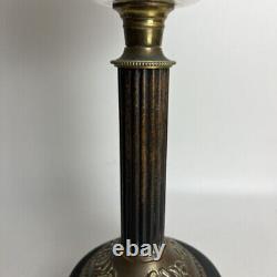 Antique Double Wick Duplex Victorian Tall Brass Ceramic & Glass Column Oil Lamp