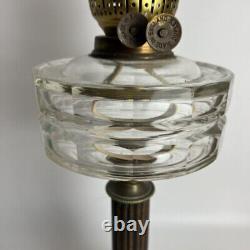 Antique Double Wick Duplex Victorian Tall Brass Ceramic & Glass Column Oil Lamp