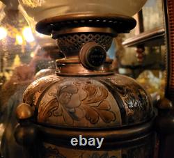 Antique Doulton Lambeth Art Pottery Oil Lamps Aesthetic Mark Marshall Artist