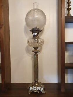 Antique Duplex OIL LAMP tall 80cm elegant cut glass marble brass & shade Working