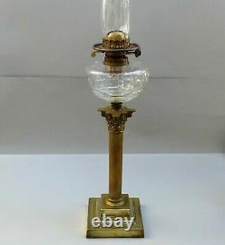 Antique Duplex Oil Lamp Clear Cut Glass Font Brass Corinthian Column Base