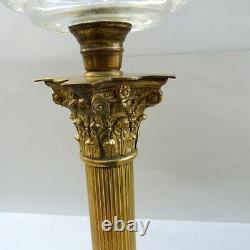 Antique Duplex Oil Lamp Clear Cut Glass Font Brass Corinthian Column Base