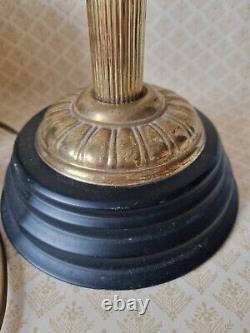 Antique Duplex Oil Lamp Electric Converted Large Brass Clear Glass Globe Shade
