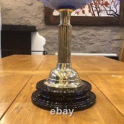 Antique Duplex Oil Lamp Embossed Baby Blue Font Embossed Cased Glass Shade