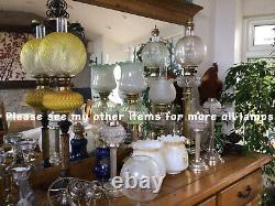 Antique Duplex Oil Lamp Ornate Brass Base & Font Milk Glass Globe Shade