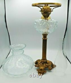 Antique Duplex Oil Paraffin Lamp Glass Shade & Font 67.5 cms Tall