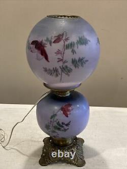 Antique Electric Converted Oil Lamp Table Gone With The Wind Hand Painted Globe