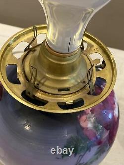 Antique Electric Converted Oil Lamp Table Gone With The Wind Hand Painted Globe