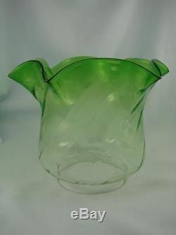 Antique Emerald Green Glass, Tulip Shape, Duplex Oil Lamp Shade, 4 Fitter