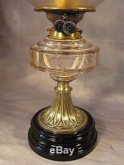 Antique English Victorian Vintage Oil Lamp Porcelain, Facet Glass & Brass C1890