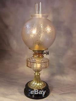 Antique English Victorian Vintage Oil Lamp Porcelain, Facet Glass & Brass C1890