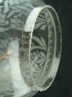Antique Etched Globe Clear Glass Duplex Oil Lamp Shade, Stylised Floral Design