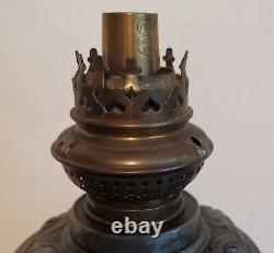 Antique European Ornate Pewter Metal Oil Lamp