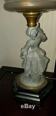 Antique Figural Cast Metal Spelter Victorian Woman Figural Oil Lamp