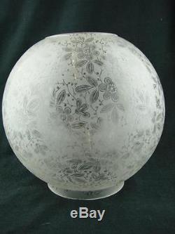 Antique Foliate Design Fully Etched Glass Globe Duplex Oil Lamp Shade