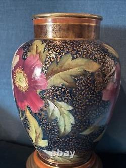 Antique For Hinks & Son's Enamelled Floral Pattern Ceramic Brass Oil Lamp Base