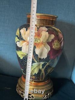 Antique For Hinks & Son's Enamelled Floral Pattern Ceramic Brass Oil Lamp Base