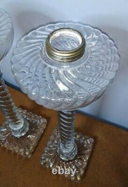 Antique Fostoria/Baccarat Crystal Barley Twist Banquet Oil Lamp