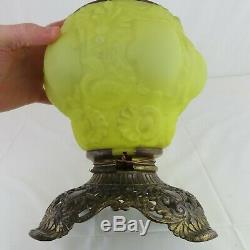Antique Fostoria Yellow Satin Glass Kerosene Oil Lamp P & A Royal