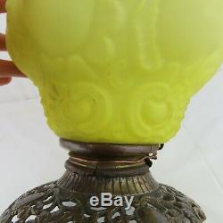 Antique Fostoria Yellow Satin Glass Kerosene Oil Lamp P & A Royal