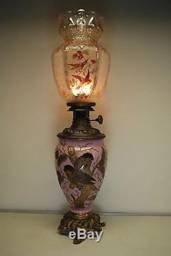 Antique French Austrian Art Nouveau Deco Baccarat Gwtw Oil Kerosene Banquet Lamp