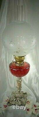 Antique French Baccarat Crystal Oil Lamp Kerosene Gone With The Wind Victorian