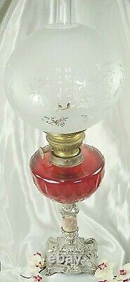 Antique French Baccarat Crystal Oil Lamp Kerosene Gone With The Wind Victorian