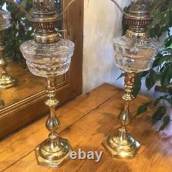Antique French Oil Lamp Pair Cut Crystal Font Pair Of Small Oil Lamps