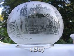Antique Frosted Glass Gas Oil Lamp Shade Roman Greek Scene 5'' Fitter & Holder