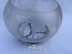 Antique Frosted Glass Gas Oil Lamp Shade Roman Greek Scene 5'' Fitter & Holder