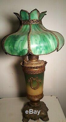Antique Green Slag Glass Lamp Shade, Antique Green Glass Lamp Shade