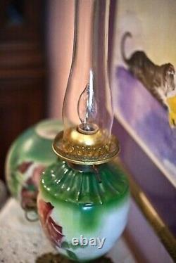 Antique GWTW 1800s All Original Oil Table Parlor Lamp Electrified flower Pattern