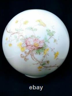 Antique GWTW Ball Globe Oil Lamp Parlor Shade Hand Stenciled Painted Flowers