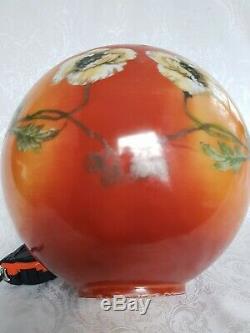Antique GWTW Banquet Oil Lamp GLOBE Shade Victorian Hand Painted POPPY FLOWERS