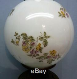 Antique GWTW Converted to Electric Oil Lamp White Hand Painted Floral Globe