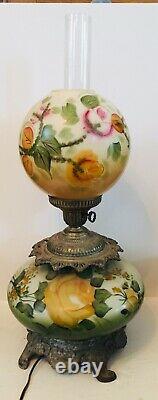 Antique GWTW Oil Kerosene Banquet Parlor Gone With the Wind Yellow Pink Roses