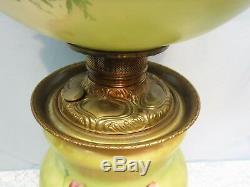 Antique GWTW Oil Lamp Hand Painted Top & Bottom Light Up Electrified