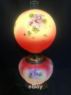 Antique GWTW Oil Lamp Pittsburgh Success Gone With The Wind Hand Painted Glass