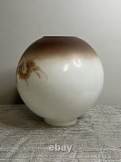 Antique Glass Ball Shade Globe Brown Floral 9.5Banquet Parlor GWTW Kerosene Oil