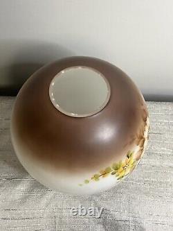 Antique Glass Ball Shade Globe Brown Floral 9.5Banquet Parlor GWTW Kerosene Oil