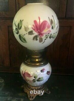 Antique Gone With The Wind Hand Miller Painted Parlor Oil Lamp Victorian Era GWT