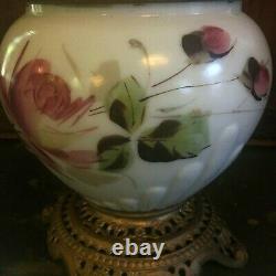 Antique Gone With The Wind Hand Miller Painted Parlor Oil Lamp Victorian Era GWT