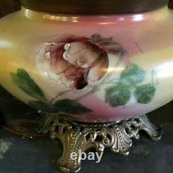 Antique Gone With The Wind Hand Painted Parlor Oil Lamp Victorian Era GWTW