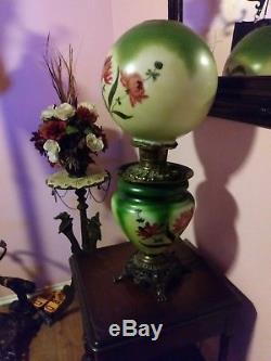 Antique Gone With The Wind Oil Lamp Converted Hand Painted